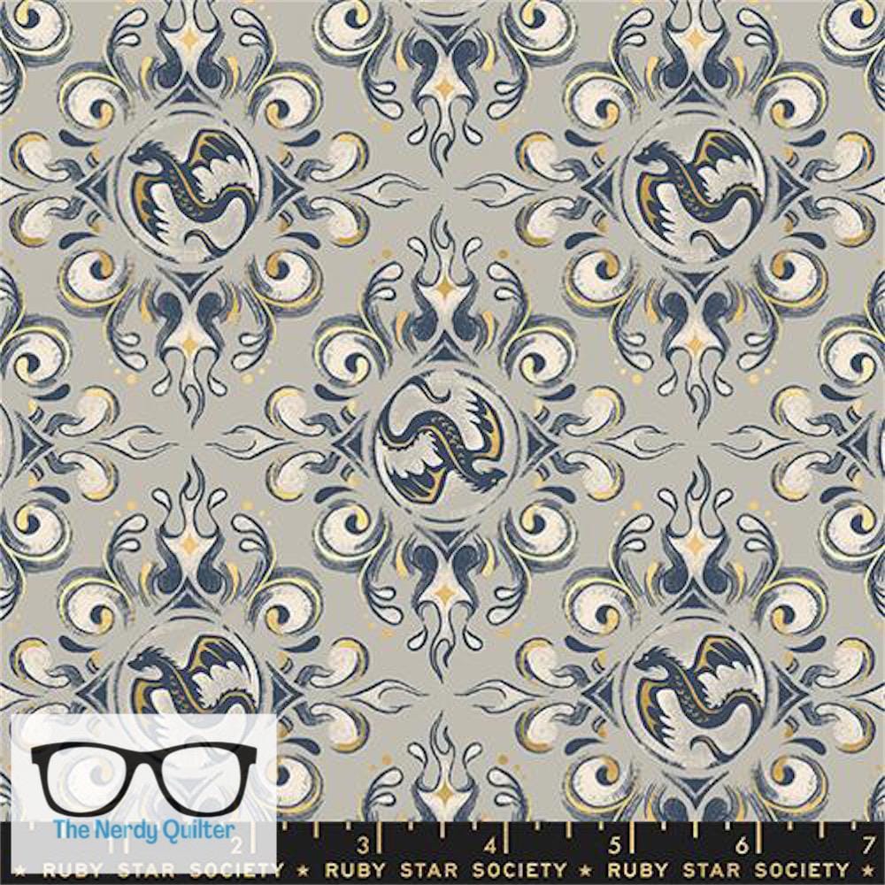 Preorder: Fireglow Dragon Insignia in Metallic Oyster by Sarah Watts for Moda *October Delivery*