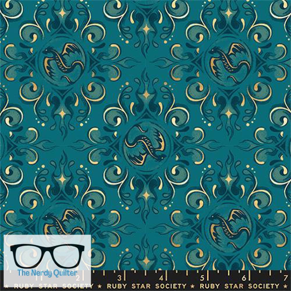 Preorder: Fireglow Dragon Insignia in Metallic Galaxy by Sarah Watts for Moda *October Delivery*