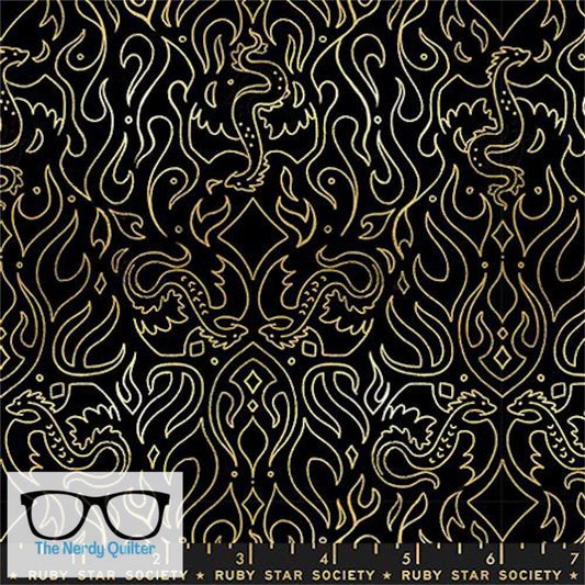 Preorder: Fireglow Dragon Scribe in Metallic Black by Sarah Watts for Moda *October Delivery*