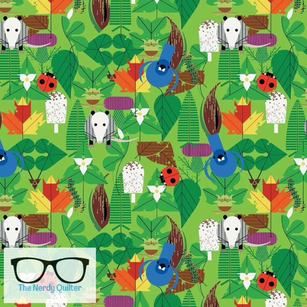 Preorder: Charley Harper Shaker Lakes Foliage Critters Poplin by Charley Harper for Birch Fabrics