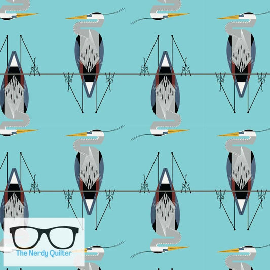 Preorder: Charley Harper Shaker Lakes Cranes Poplin by Charley Harper for Birch Fabrics
