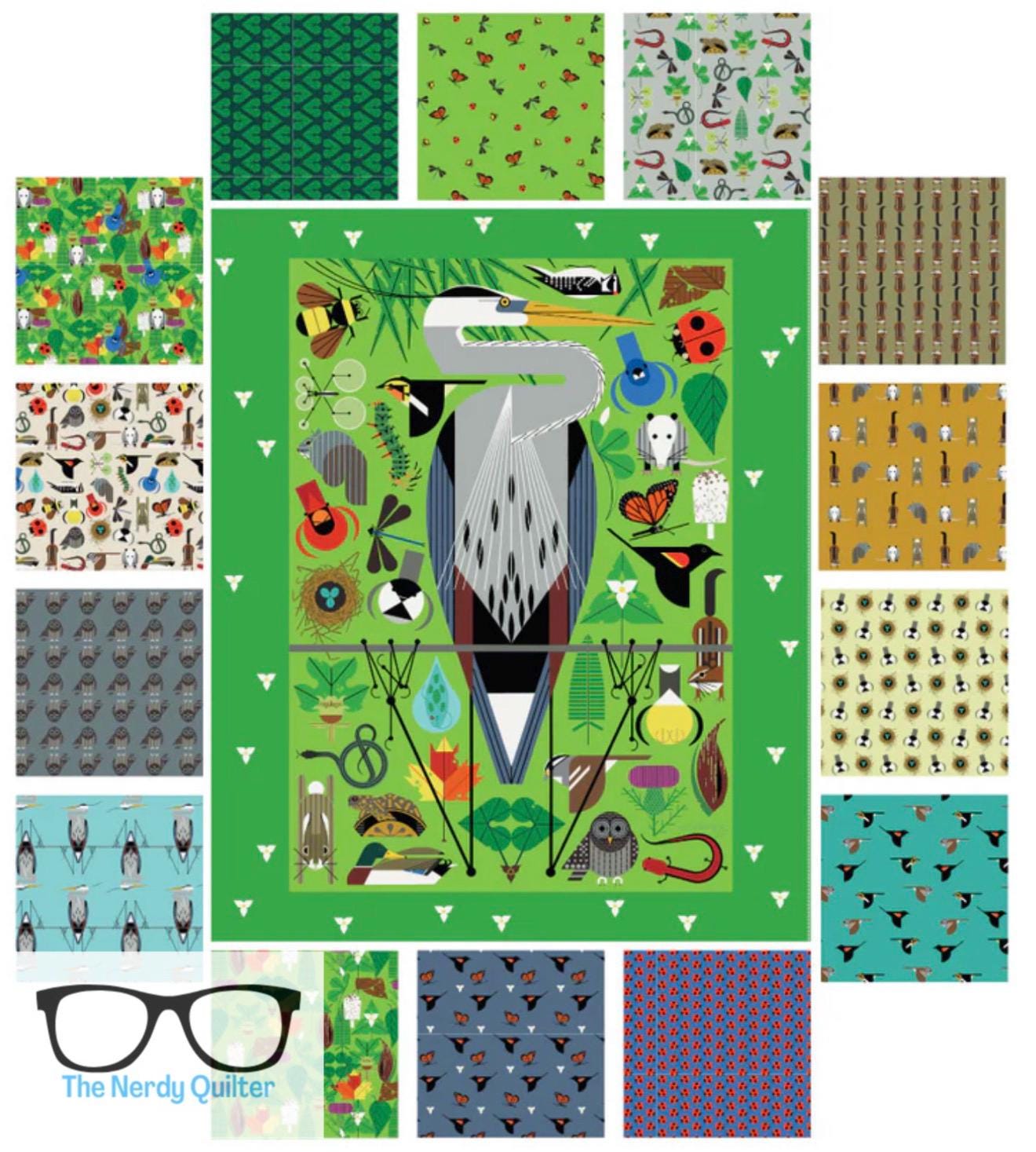 Preorder: Charley Harper Shaker Lakes Bundle and  Panel Poplin by Charley Harper for Birch Fabrics