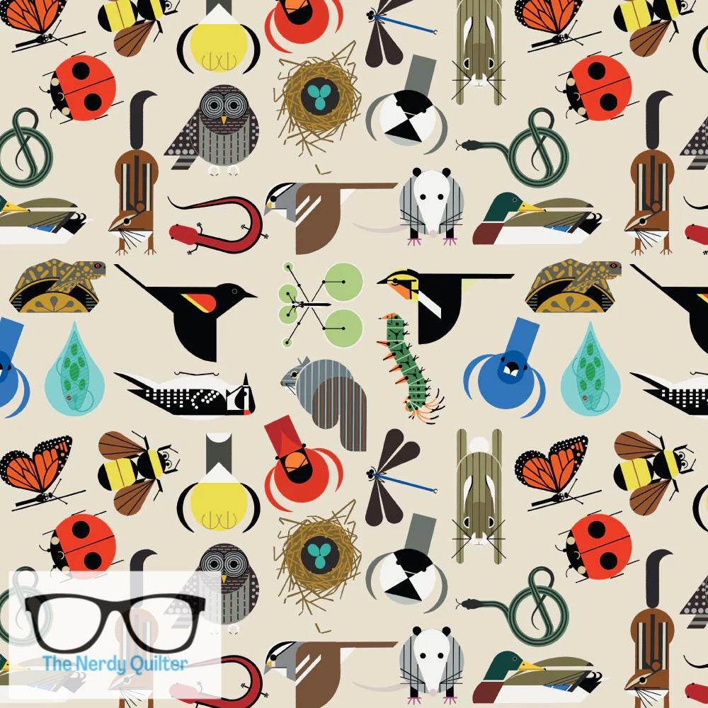 Preorder: Charley Harper Shaker Lakes Critters Poplin by Charley Harper for Birch Fabrics