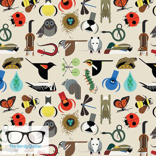 Preorder: Charley Harper Shaker Lakes Critters Poplin by Charley Harper for Birch Fabrics