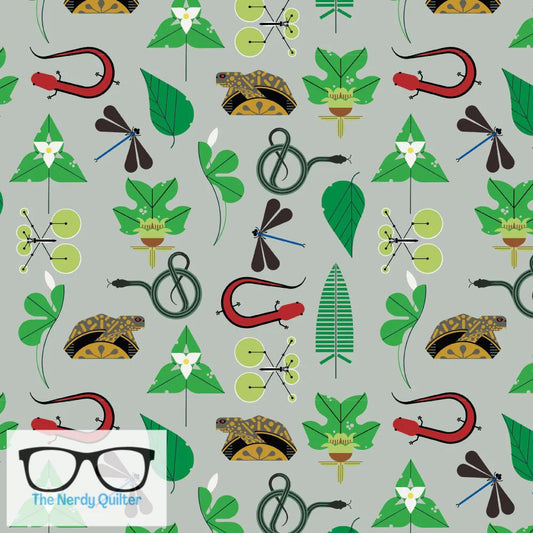 Preorder: Charley Harper Shaker Lakes Reputable Reptile Poplin by Charley Harper for Birch Fabrics