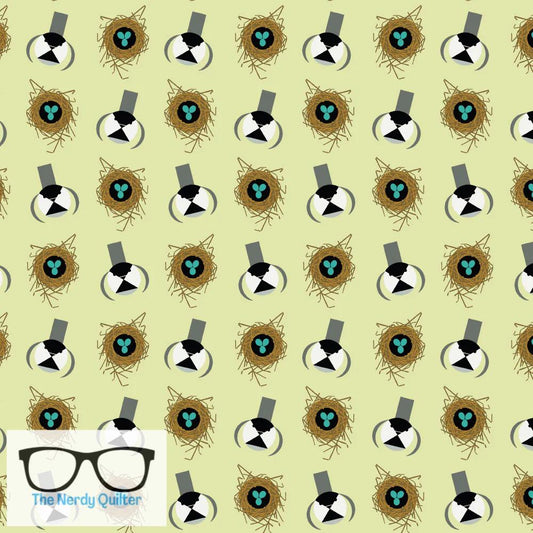 Preorder: Charley Harper Shaker Lakes Chickadee and Nest Poplin by Charley Harper for Birch Fabrics