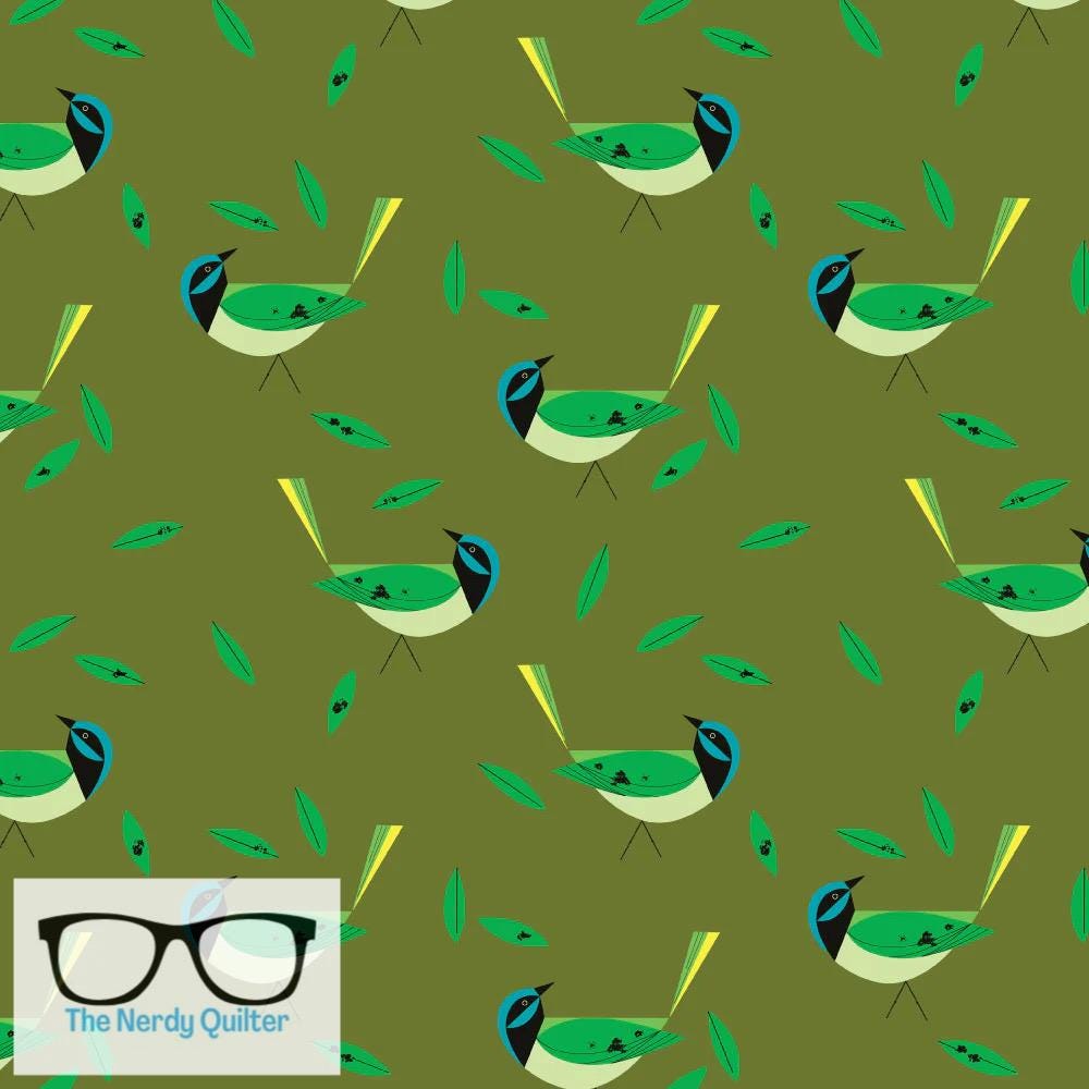 Preorder: Charley Harper Western Birds Mini Green Jay Poplin by Charley Harper for Birch Fabrics - Birch 10 Year Anniversary