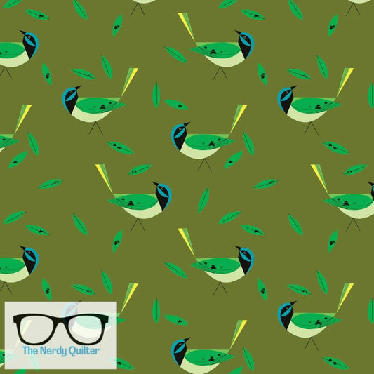 Preorder: Charley Harper Western Birds Mini Green Jay Poplin by Charley Harper for Birch Fabrics - Birch 10 Year Anniversary