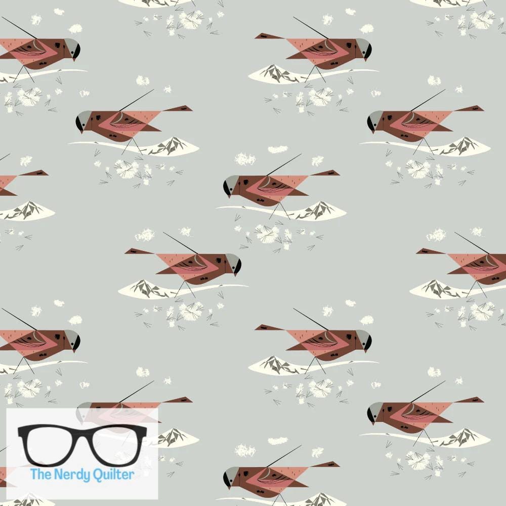 Preorder: Charley Harper Western Birds Mini Gray Crowned Rosy Finch Poplin by Charley Harper for Birch Fabrics - Birch 10 Year Anniversary