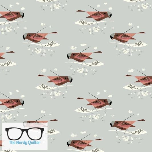 Preorder: Charley Harper Western Birds Mini Gray Crowned Rosy Finch Poplin by Charley Harper for Birch Fabrics - Birch 10 Year Anniversary