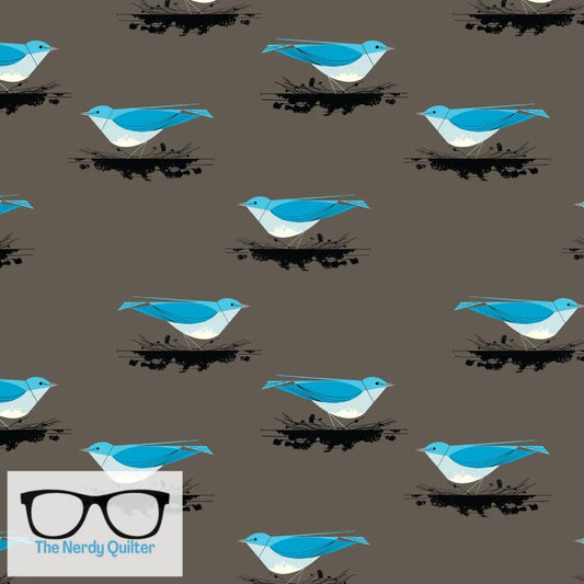 Preorder: Charley Harper Western Birds Mini Mountain Bluebird Poplin by Charley Harper for Birch Fabrics - Birch 10 Year Anniversary