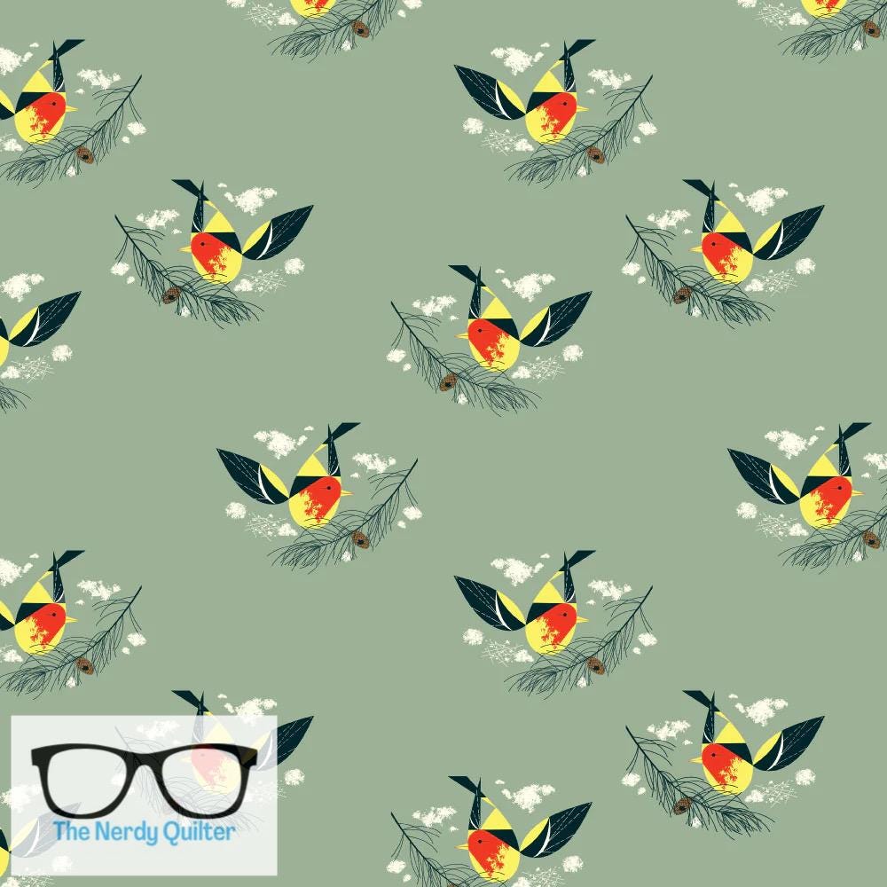 Preorder: Charley Harper Western Birds Mini Western Tanager Poplin by Charley Harper for Birch Fabrics - Birch 10 Year Anniversary