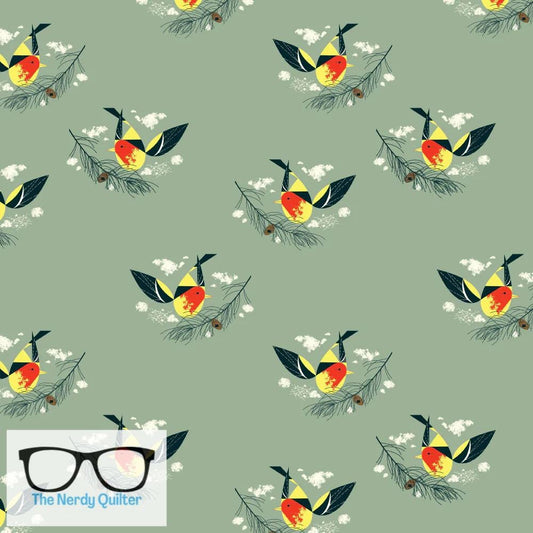 Preorder: Charley Harper Western Birds Mini Western Tanager Poplin by Charley Harper for Birch Fabrics - Birch 10 Year Anniversary