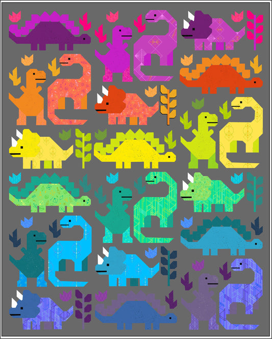 Dinosaurs Quilt Kit and Pattern by Elizabeth Hartman featuring Deco Glo 2 and Spectrastatic by Giucy Giuce