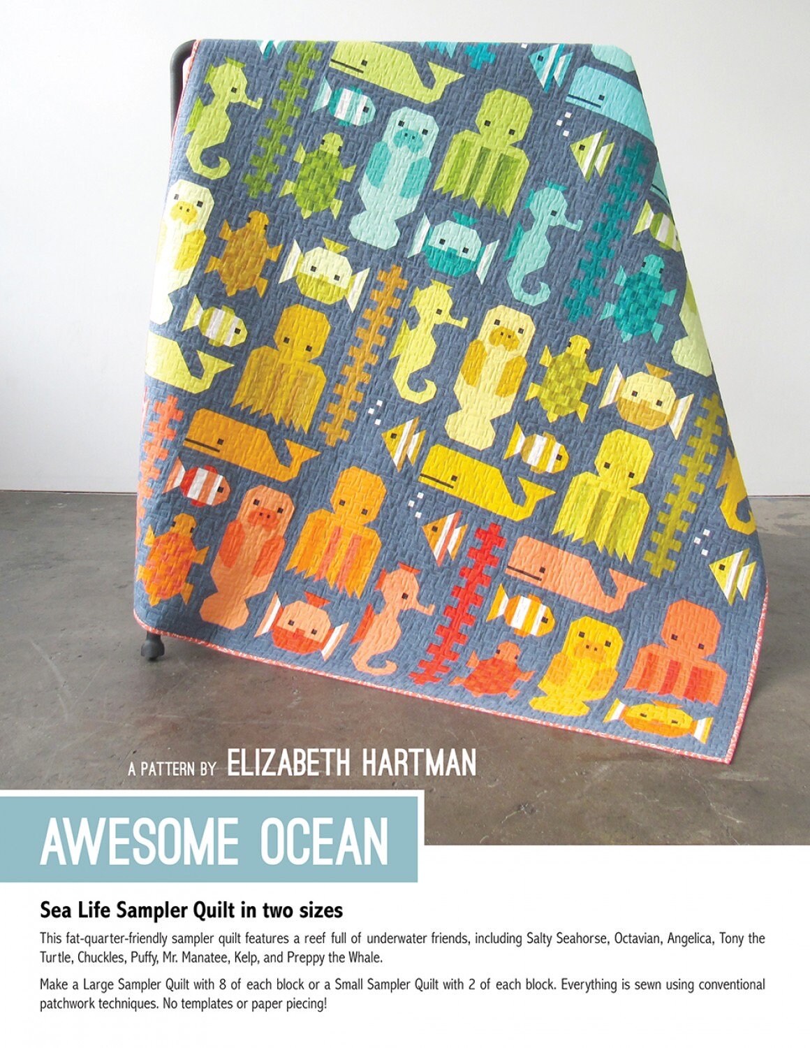Awesome Ocean Quilt Kit by Elizabeth Hartman featuring Deco Glo 2 and Spectrastatic by Giucy Giuce