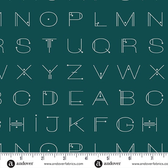 Scrawl Deco Letters in Deep Teal by Giucy Giuce for Andover - Sold by the Half Yard - Mini Series