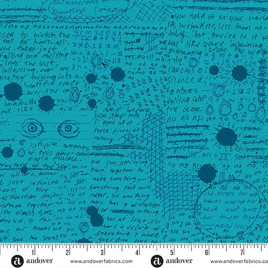 Scrawl Rant in Cerulean by Giucy Giuce for Andover - Sold by the Half Yard - Mini Series